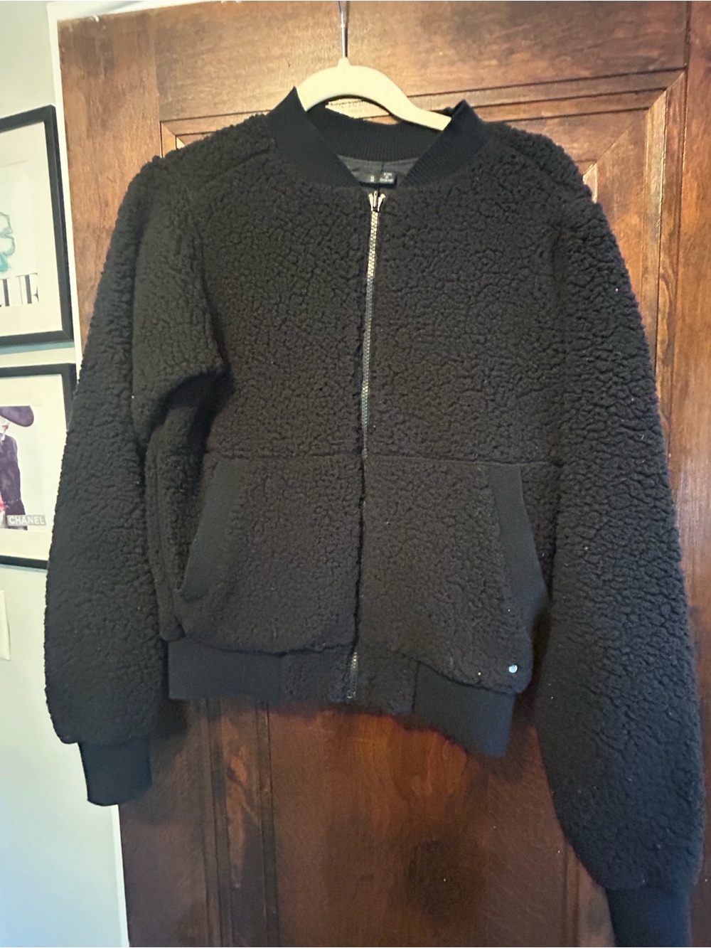 Prana Cozy Black Sherpa Zip Bomber Jacket Size S